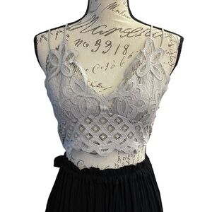 Lace Bralette Eyelet Cami Silver Grey L